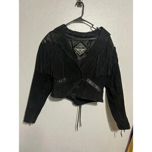 Vintage Black Suede Fringe Jacket